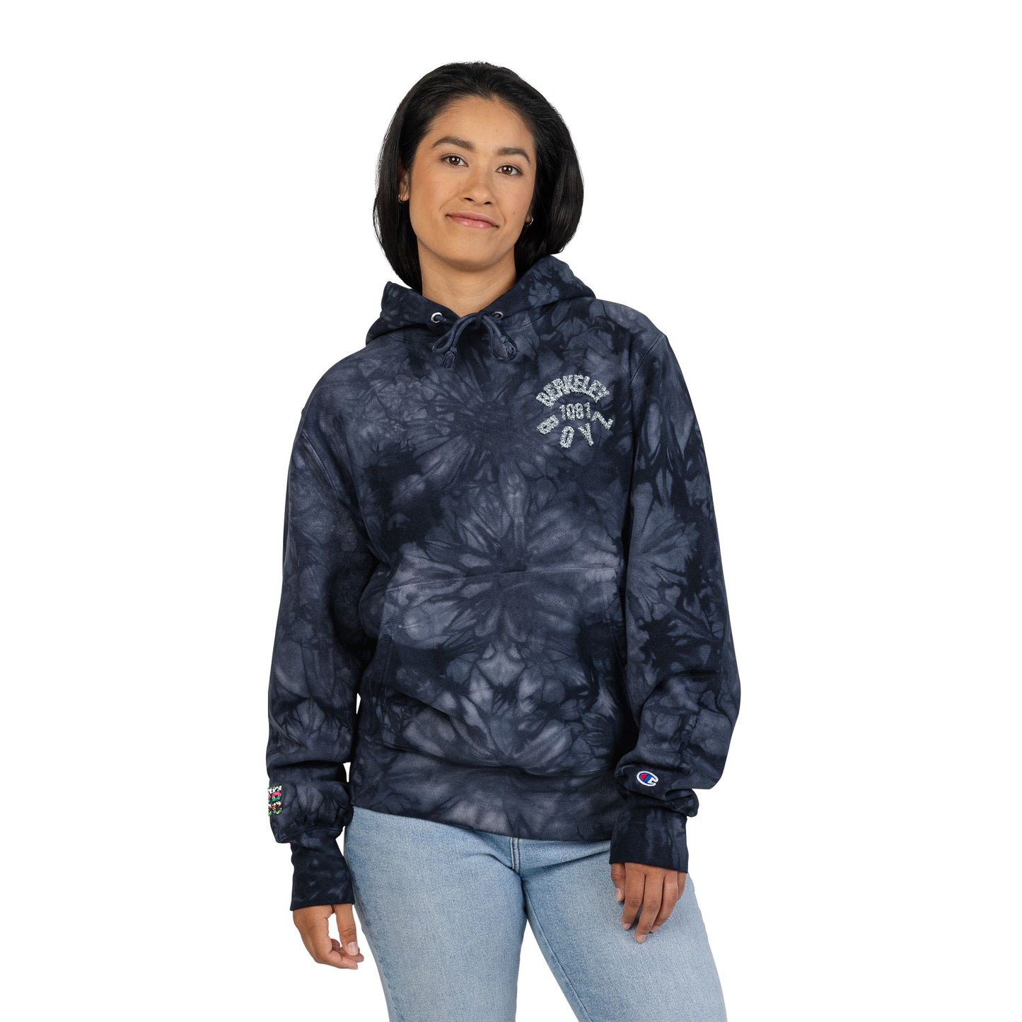 Unisex Champion Tie-Dye Hoodie with Embroidery – Stylish Casual Wear for All Seasons