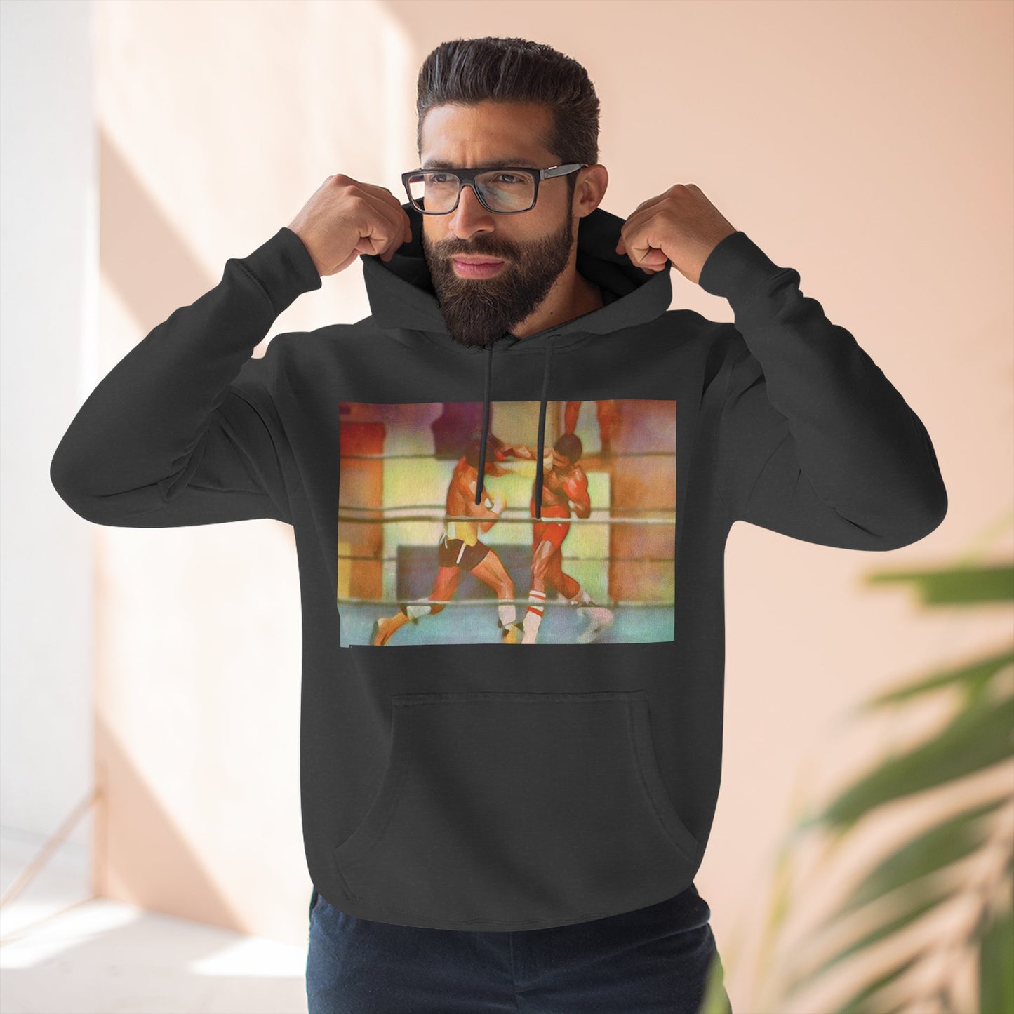 Vintage Boxing Three-Panel Fleece Hoodie, Gym Hoodie, Sportswear, Gift for Athletes, Casual Wear, Retro Fashion