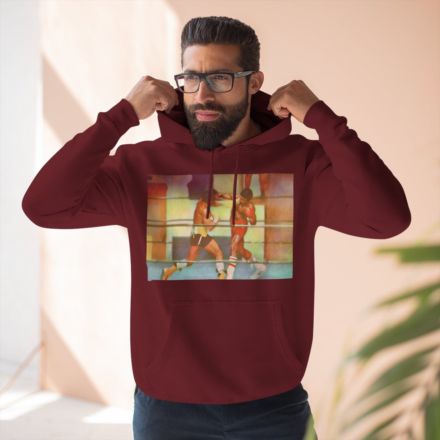 Vintage Boxing Three-Panel Fleece Hoodie, Gym Hoodie, Sportswear, Gift for Athletes, Casual Wear, Retro Fashion