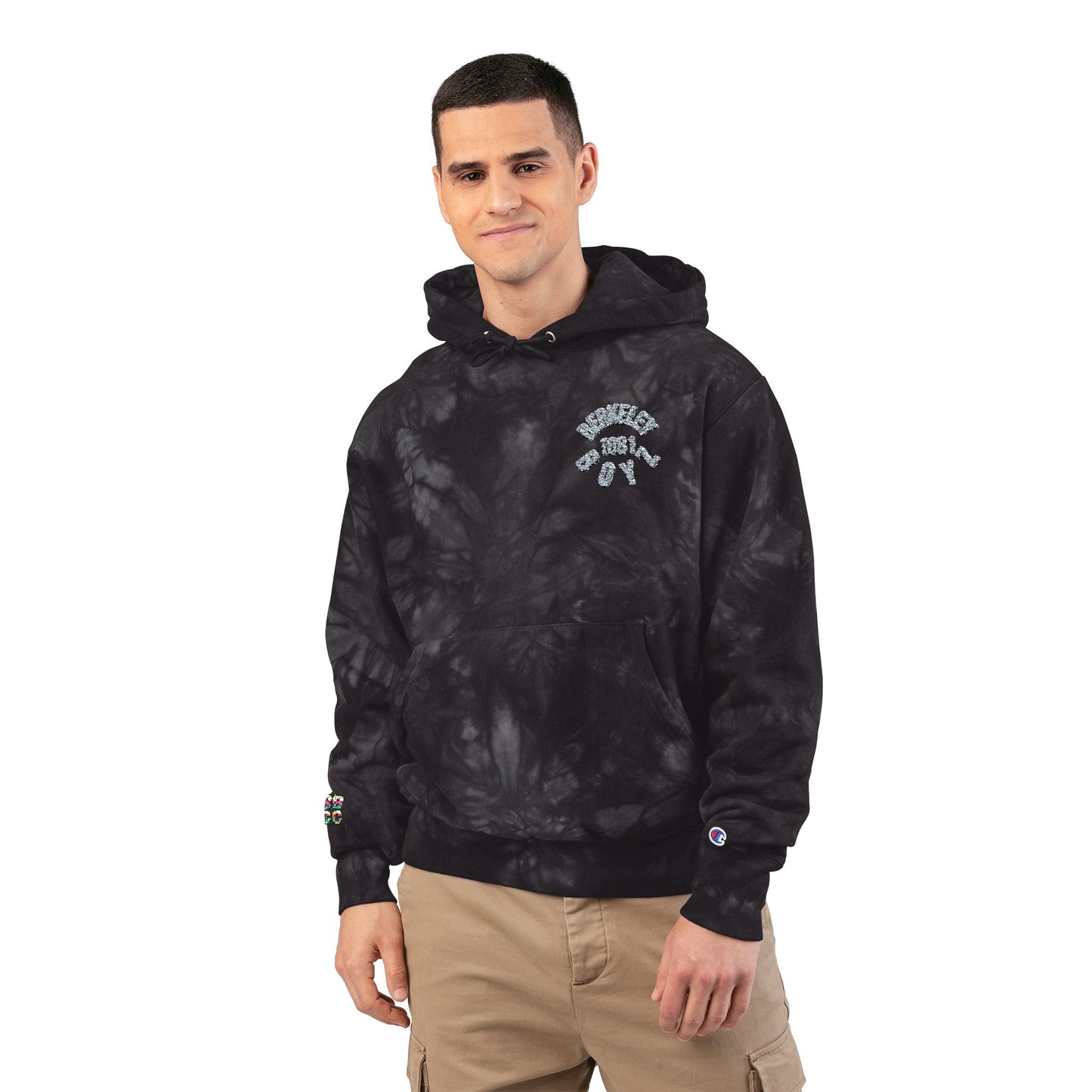 Unisex Champion Tie-Dye Hoodie with Embroidery – Stylish Casual Wear for All Seasons